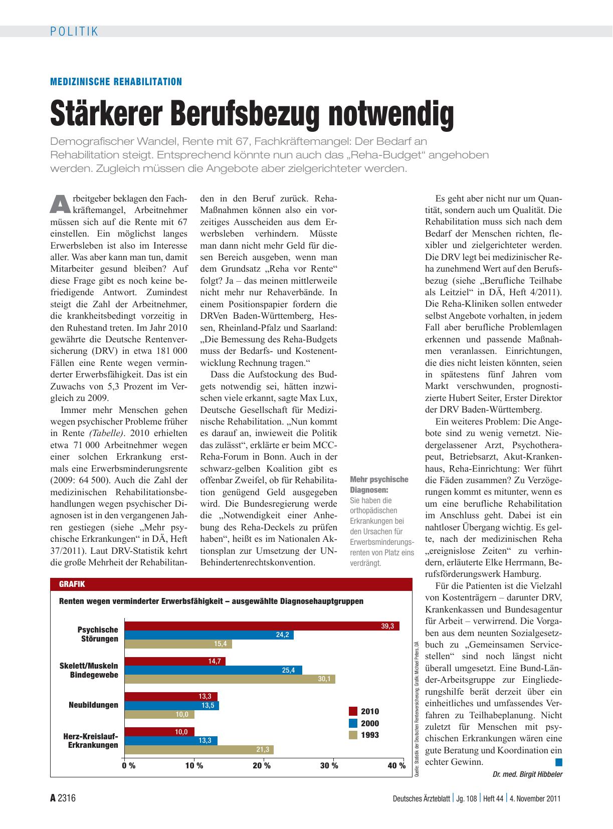Vorschauseite 1: Medizinische Rehabilitation: Stärkerer Berufsbezug notwendig