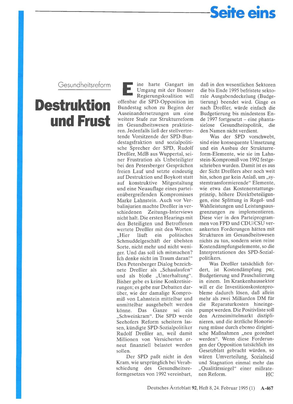 Vorschauseite 1: Gesundheitsreform: Destruktion und Frust