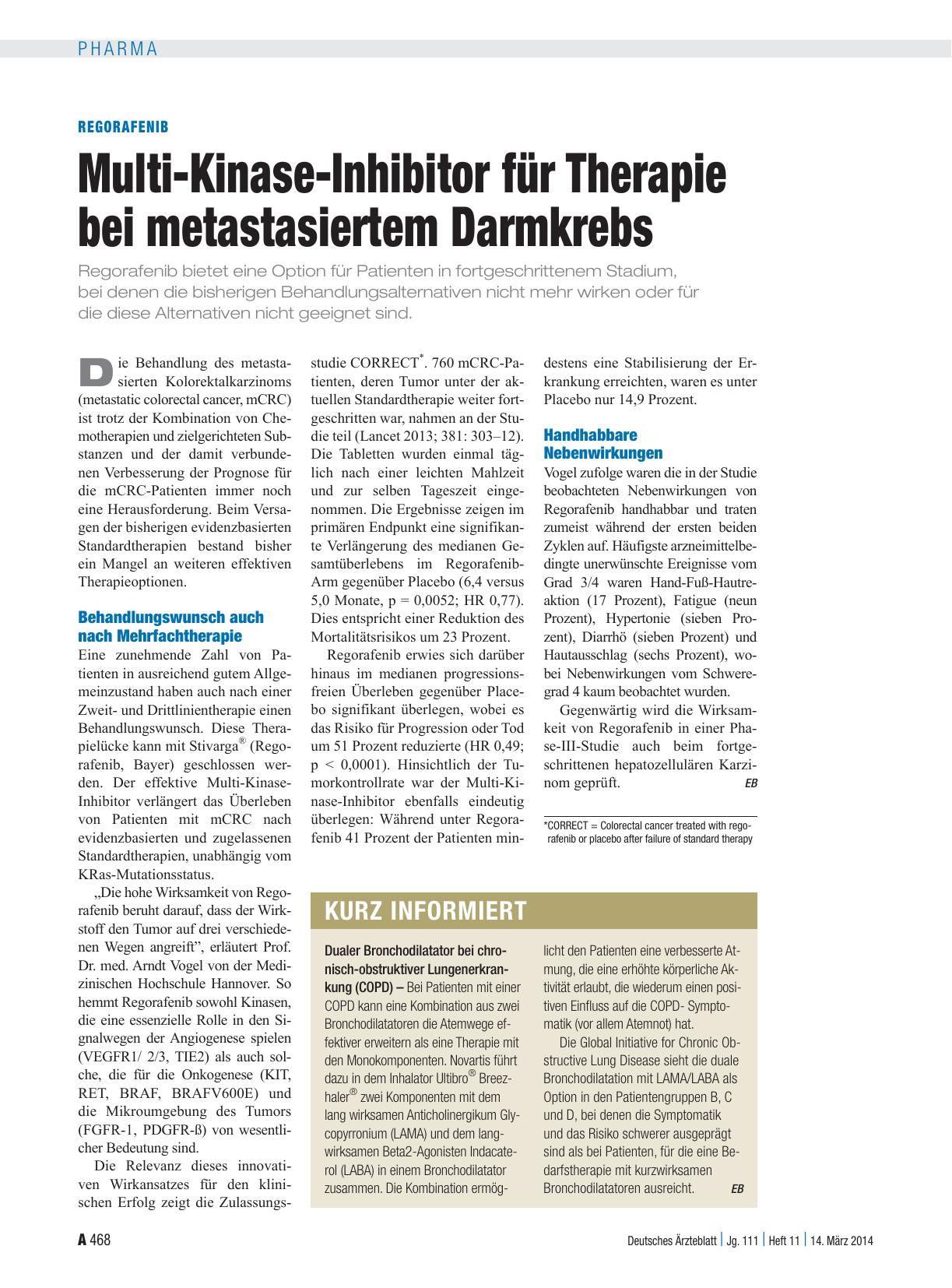 Vorschauseite 1: Regorafenib: Multi-Kinase-Inhibitor für Therapie bei metastasiertem Darmkrebs