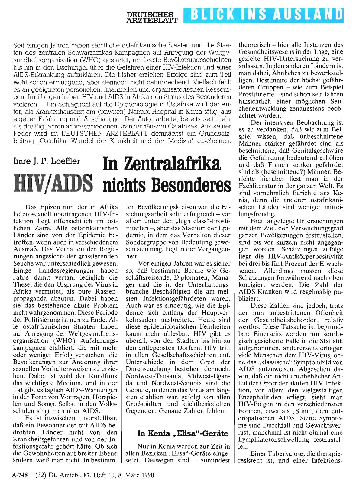 Vorschauseite 1: HIV/AIDS: In Zentralafrika nichts Besonderes