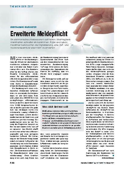 Vorschauseite 1: Übertragbare Krankheiten: Erweiterte Meldepflicht