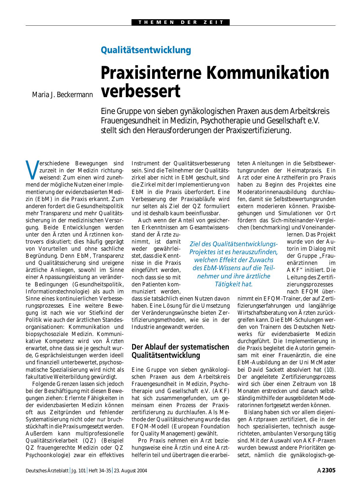 Vorschauseite 1: Qualitätsentwicklung: Praxisinterne Kommunikation verbessert
