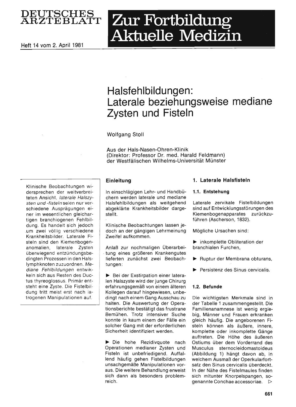 Vorschauseite 1: Halsfehlbildungen: Laterale beziehungsweise mediane Zysten und Fisteln