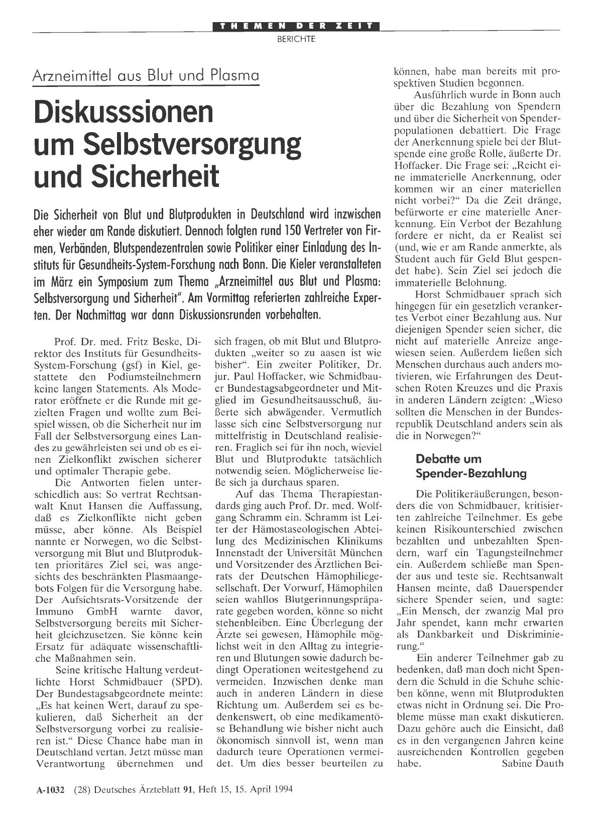 Vorschauseite 1: Arzneimittel aus Blut und Plasma: Diskusssionen um Selbstversorgung und Sicherheit