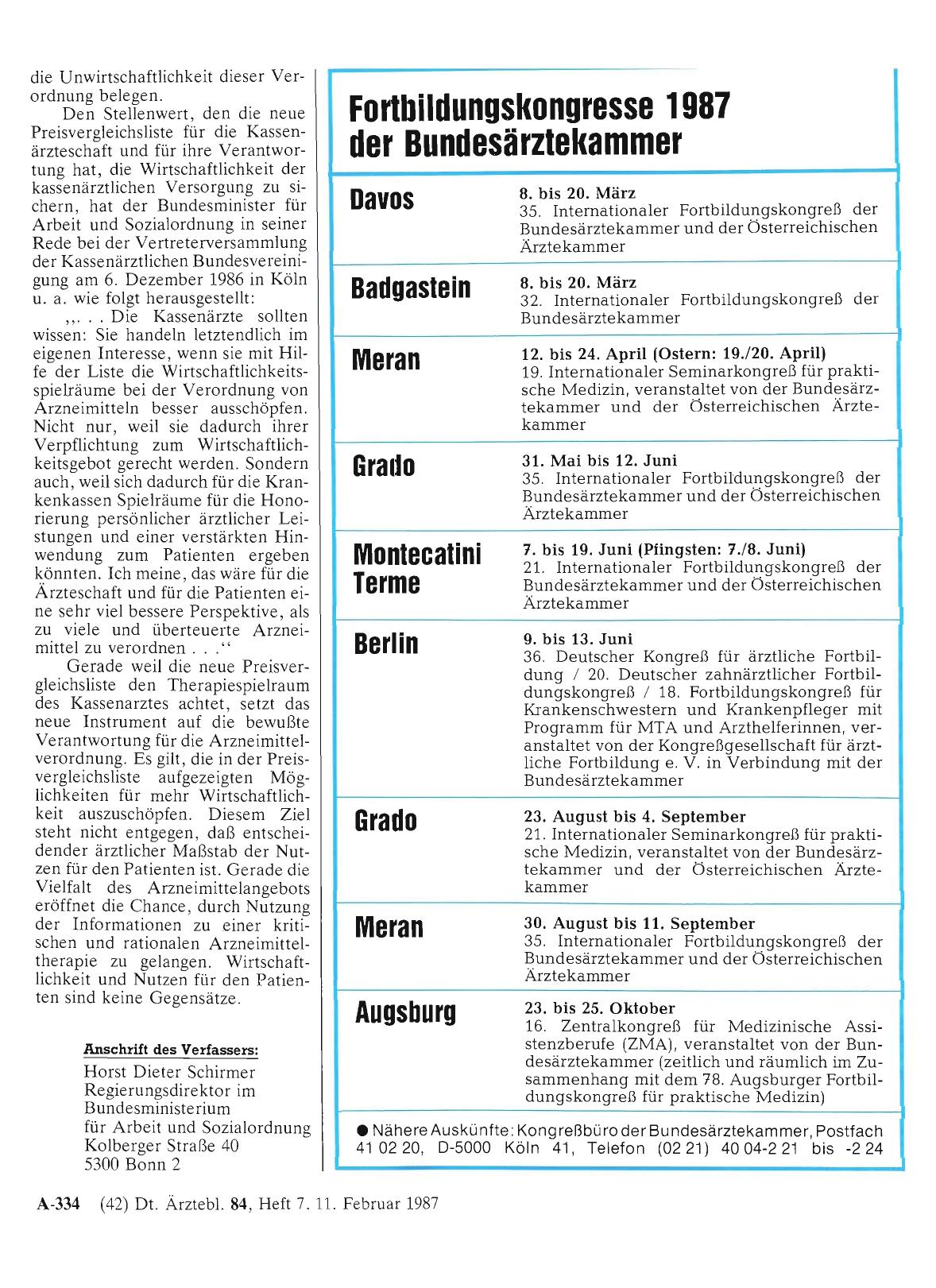 Vorschauseite 1: Fortbildungskongresse 1987 der Bundesärztekammer