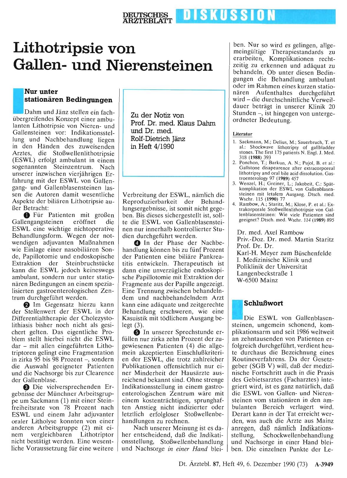 Vorschauseite 1: Lithotripsie von Gallenund Nierensteinen: Nur unter stationären Bedingungen