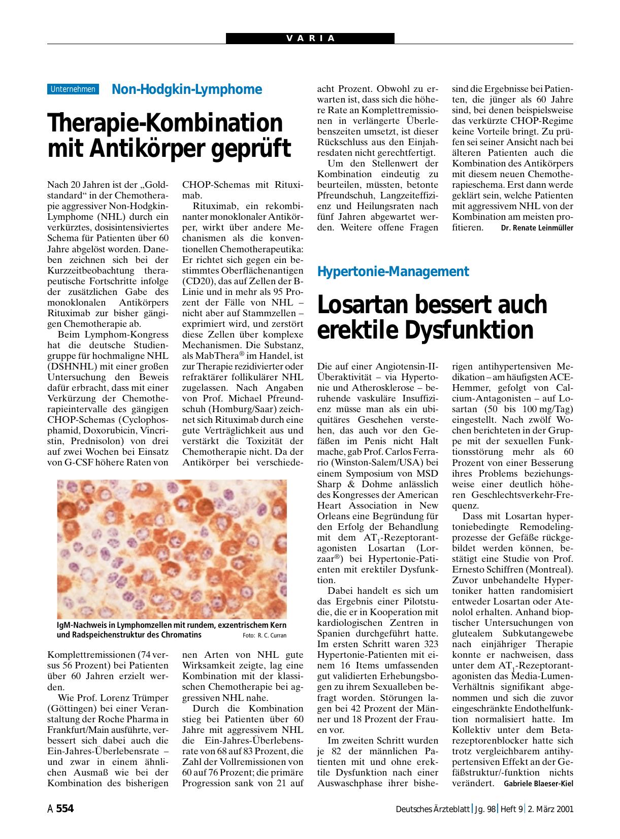 Vorschauseite 1: Non-Hodgkin-Lymphome: Therapie-Kombination mit Antikörper geprüft
