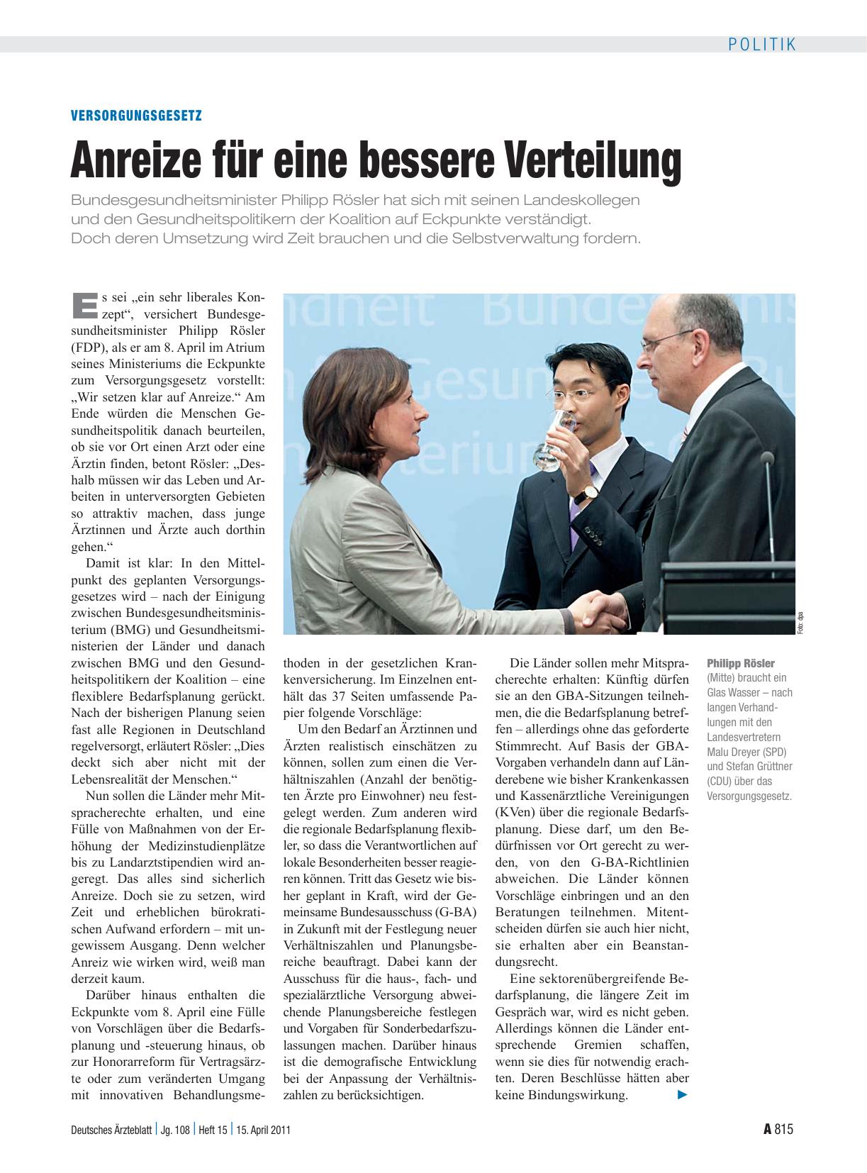 Vorschauseite 1: Versorgungsgesetz: Anreize für eine bessere Verteilung