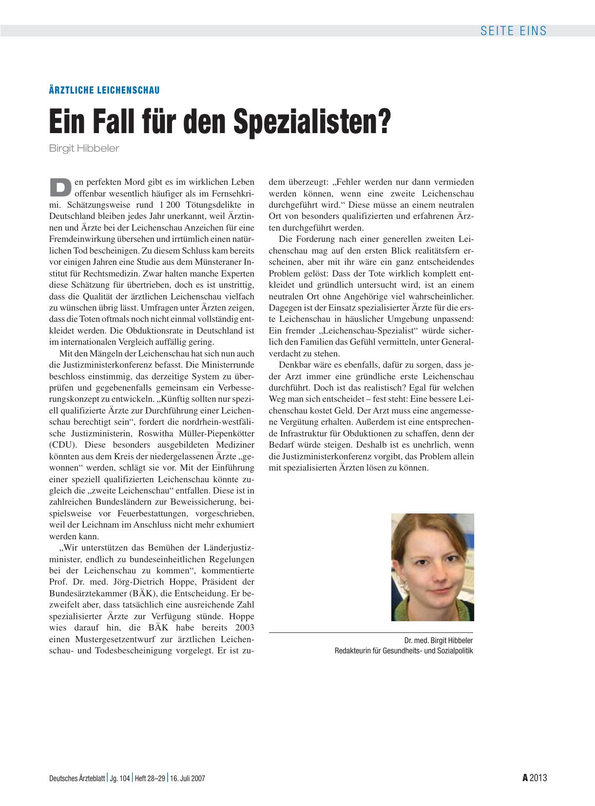 Vorschauseite 1: Ärztliche Leichenschau: Ein Fall für den Spezialisten?