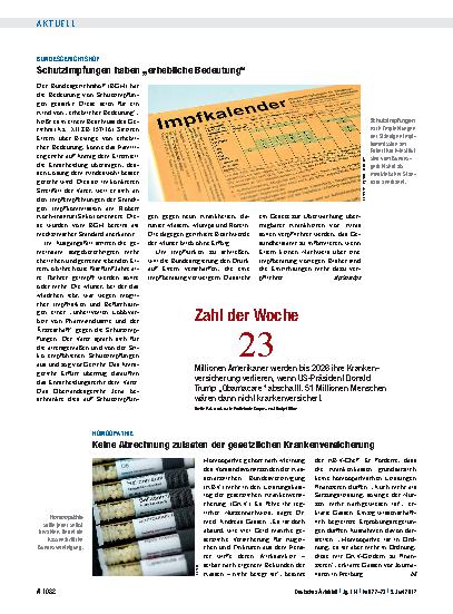 Vorschauseite 1: Bundesgerichtshof: Schutzimpfungen haben „erhebliche Bedeutung“