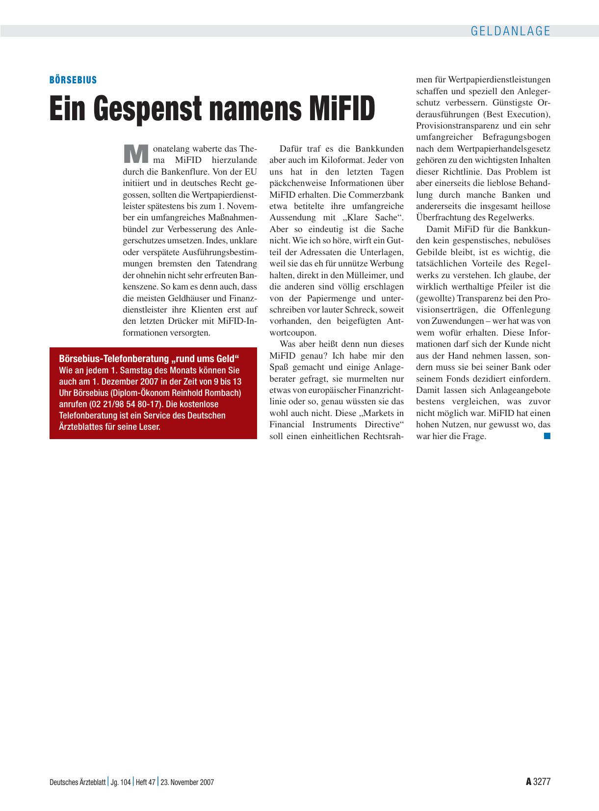 Vorschauseite 1: Ein Gespenst namens MiFID