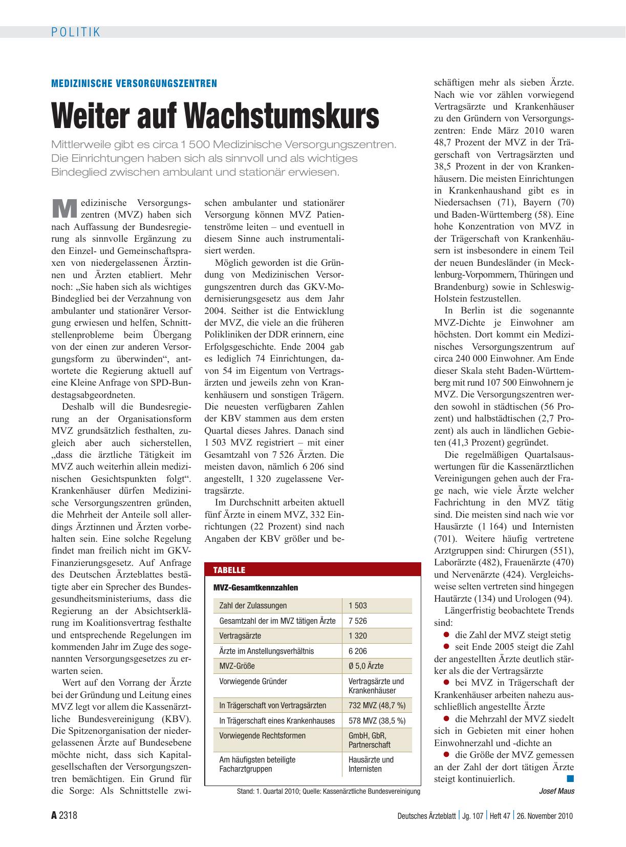 Vorschauseite 1: Medizinische Versorgungszentren: Weiter auf Wachstumskurs