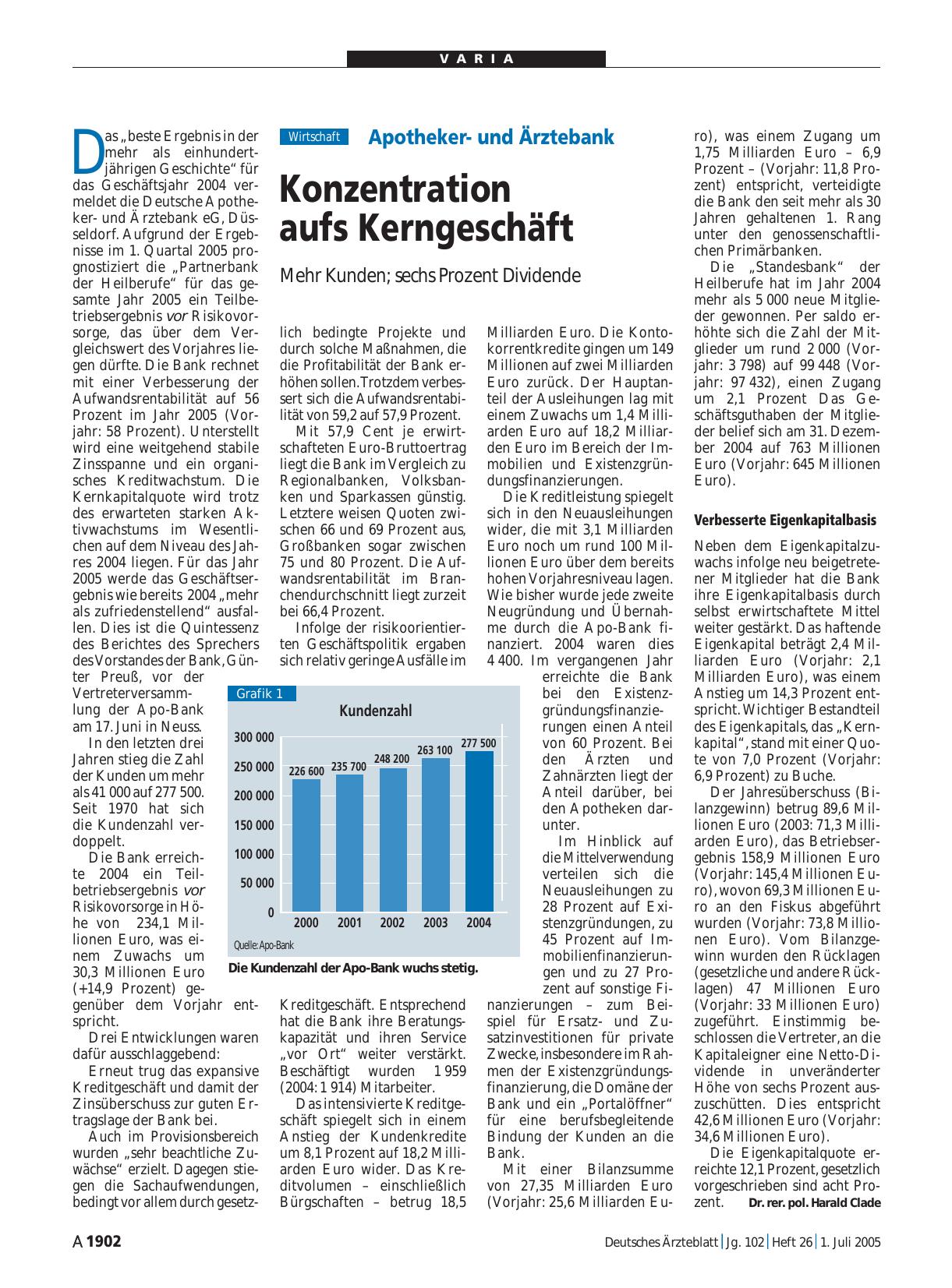 Vorschauseite 1: Apothekerund Ärztebank: Konzentration aufs Kerngeschäft