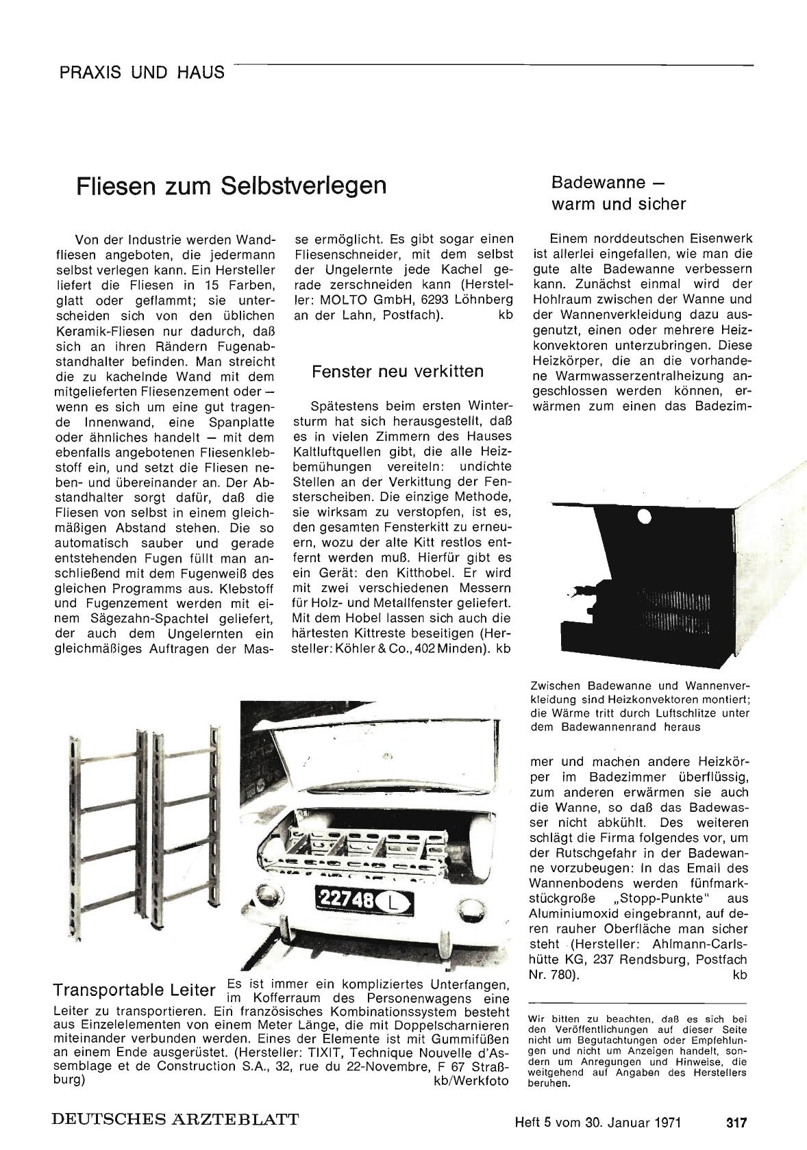 Vorschauseite 1: Fliesen zum Selbstverlegen / Fenster neu verkitten / Transportable Leiter / Badewanne — warm und sicher