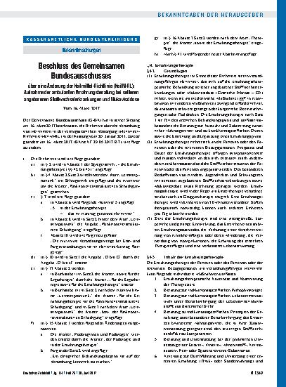 Vorschauseite 1: Beschluss des Gemeinsamen Bundesausschusses über eine Änderung der Heilmittel-Richtlinie (HeilM-RL): Aufnahme der ambulanten Ernährungsberatung bei seltenen angeborenen Stoffwechs…