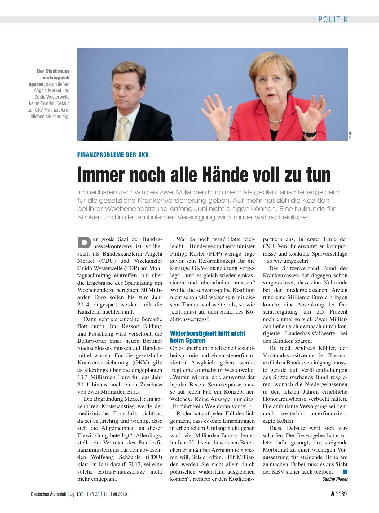 Vorschauseite 1: Finanzprobleme der GKV: Immer noch alle Hände voll zu tun