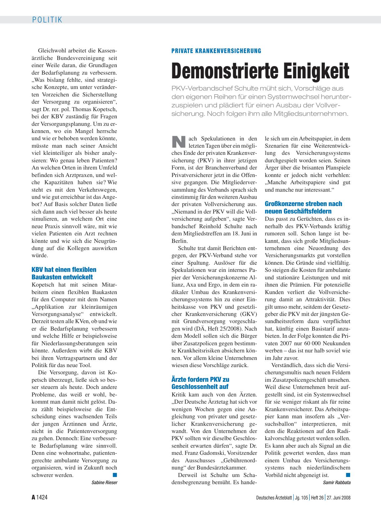 Vorschauseite 1: Private Krankenversicherung: Demonstrierte Einigkeit