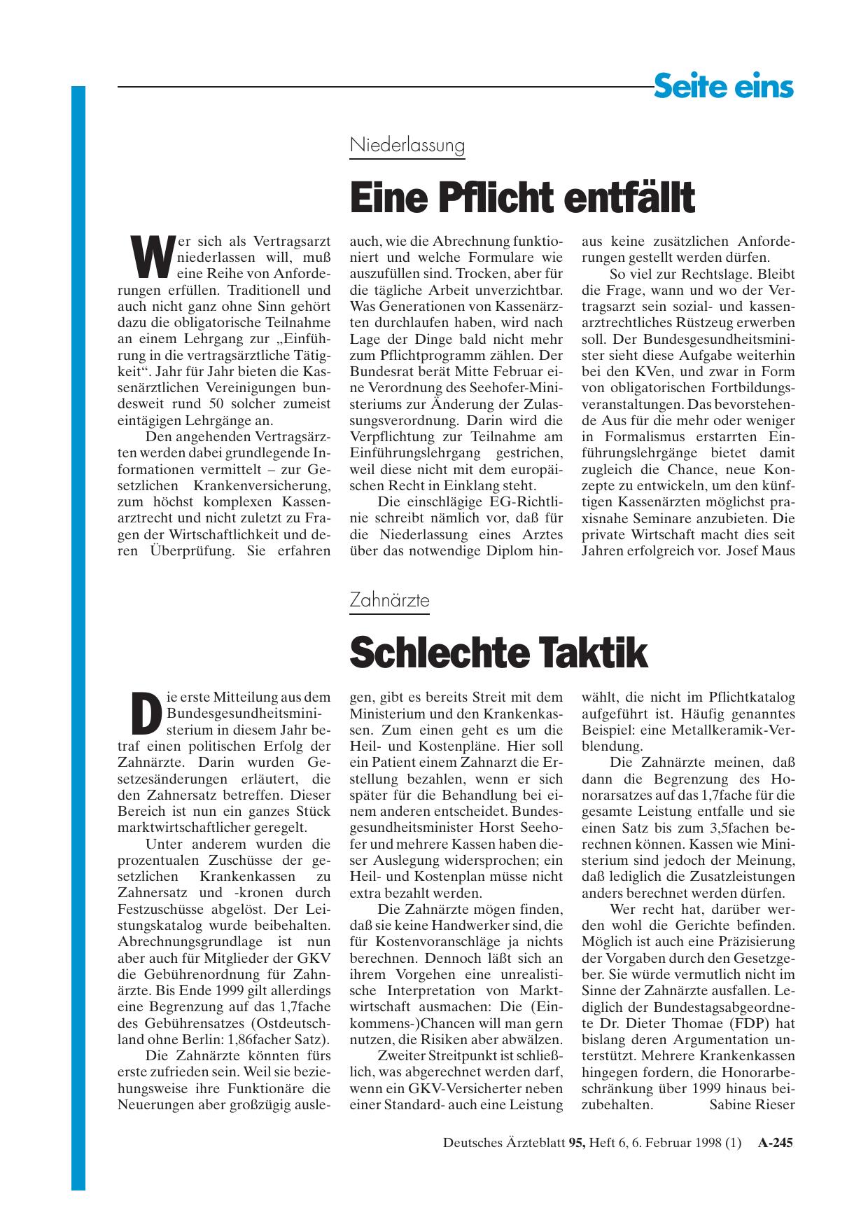 Vorschauseite 1: Niederlassung: Eine Pflicht entfällt