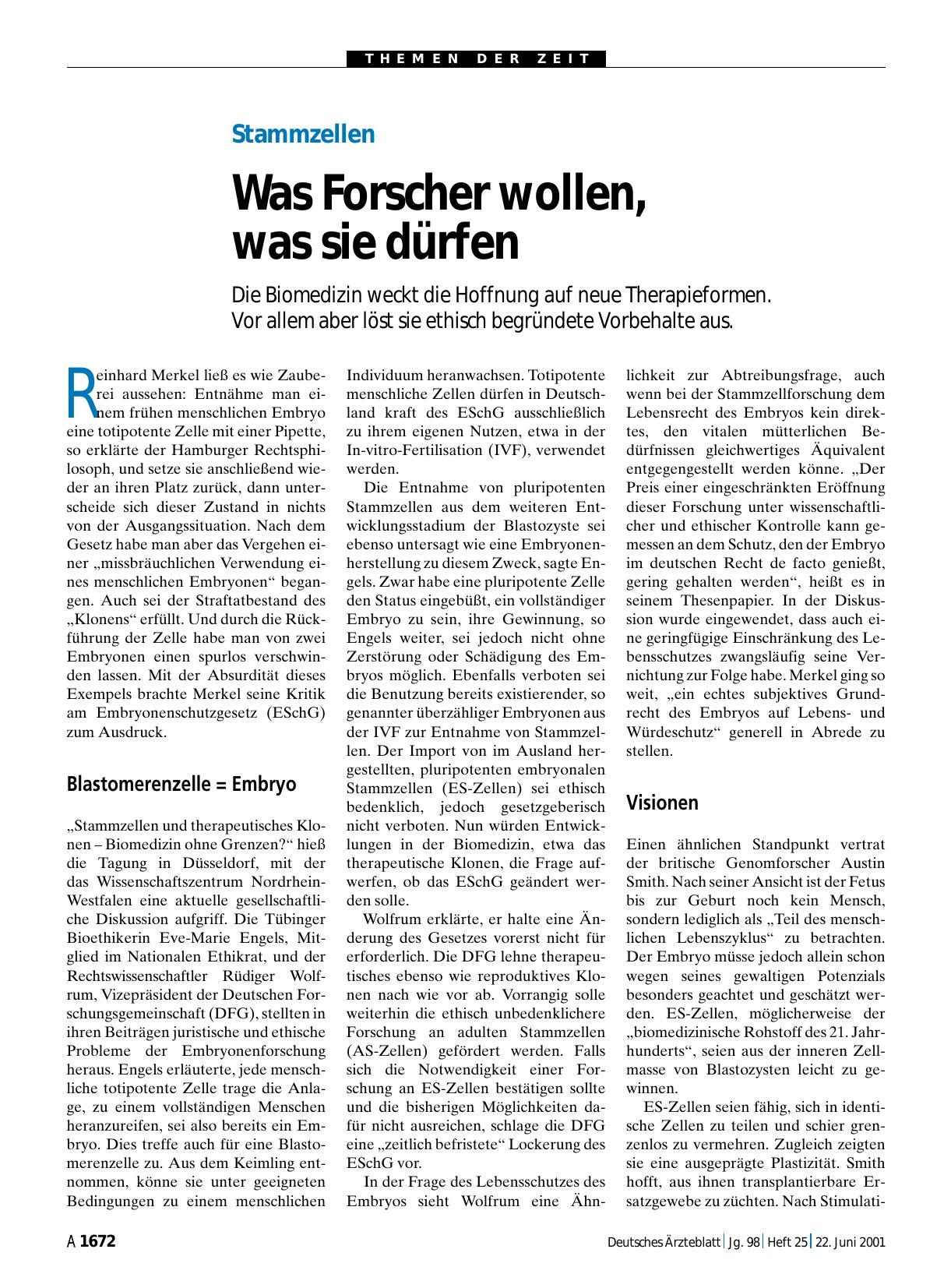 Vorschauseite 1: Stammzellen: Was Forscher wollen, was sie dürfen