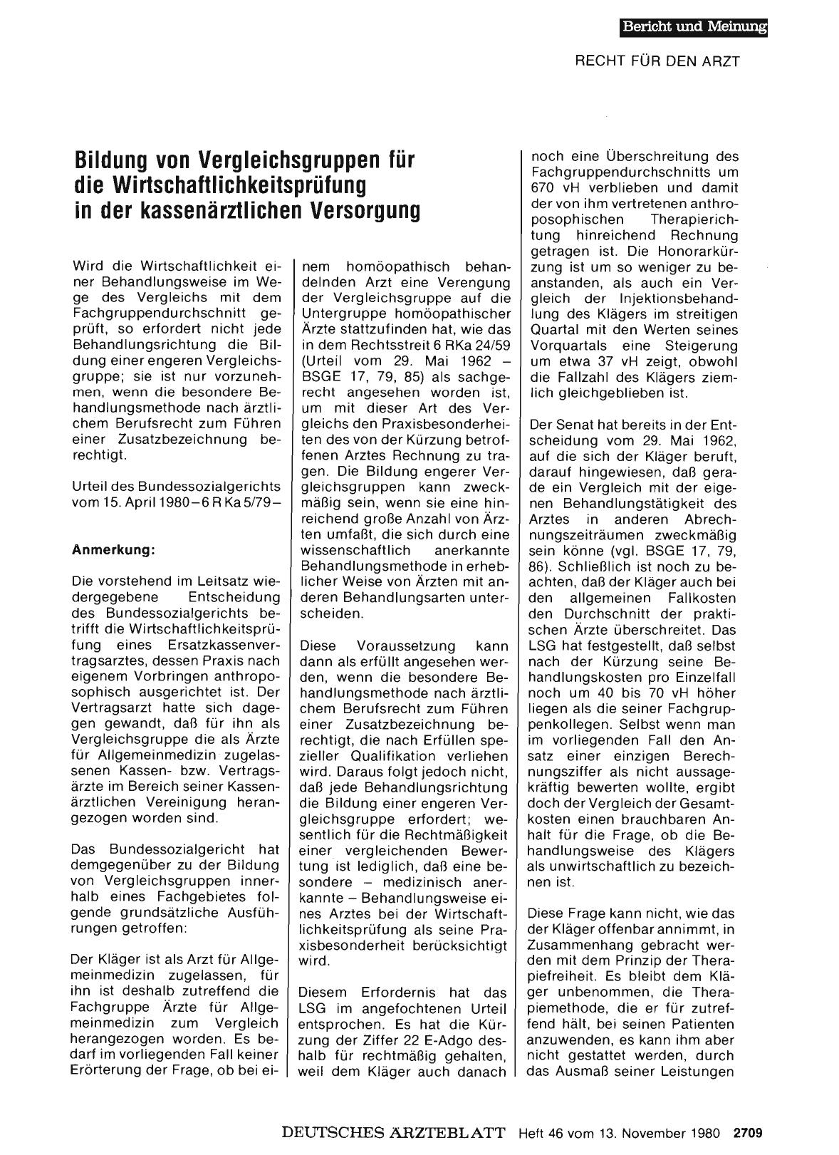 Vorschauseite 1: Bildung von Vergleichsgruppen für die Wirtschaftlichkeitsprüfung in der kassenärztlichen Versorgung