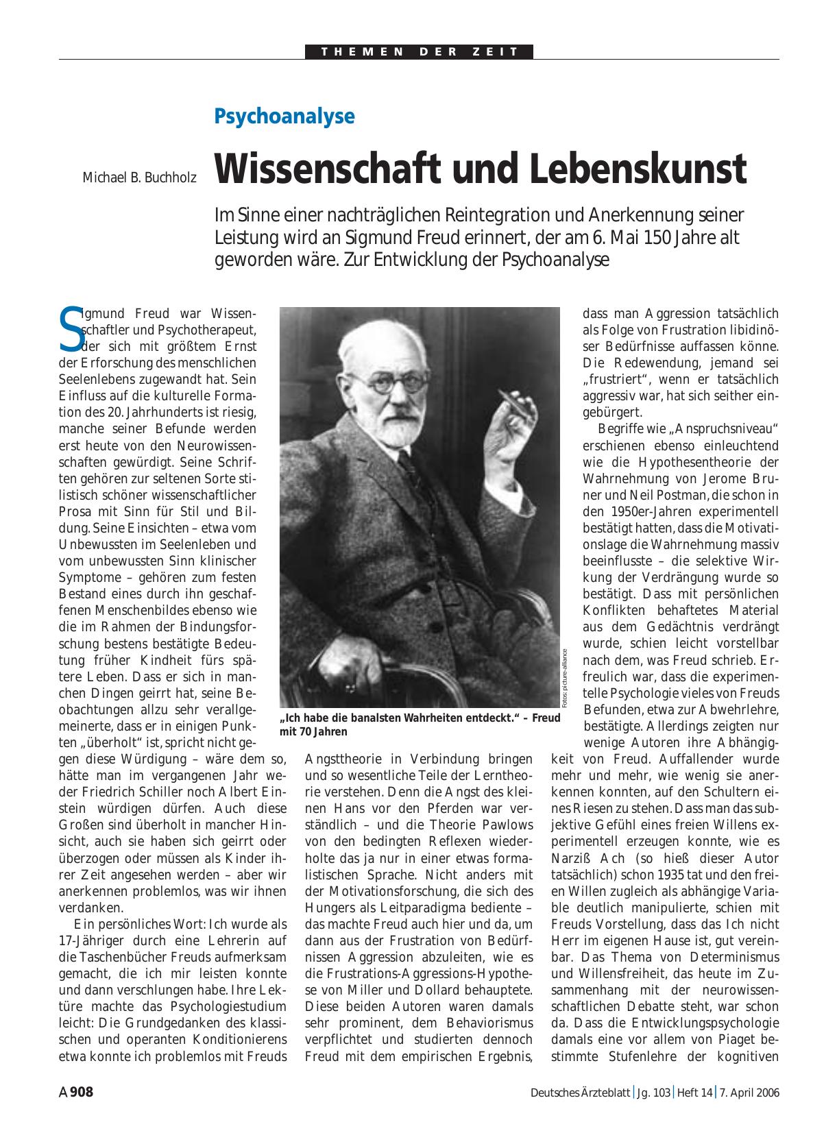Vorschauseite 1: Psychoanalyse: Wissenschaft und Lebenskunst