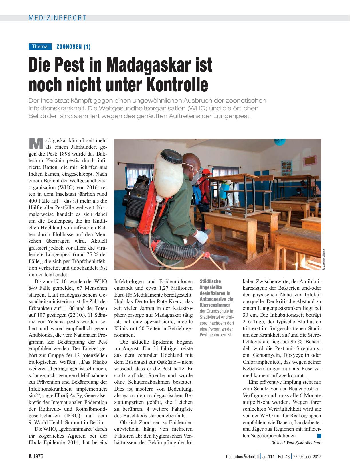 Vorschauseite 1: Zoonosen (1): Die Pest in Madagaskar ist noch nicht unter Kontrolle