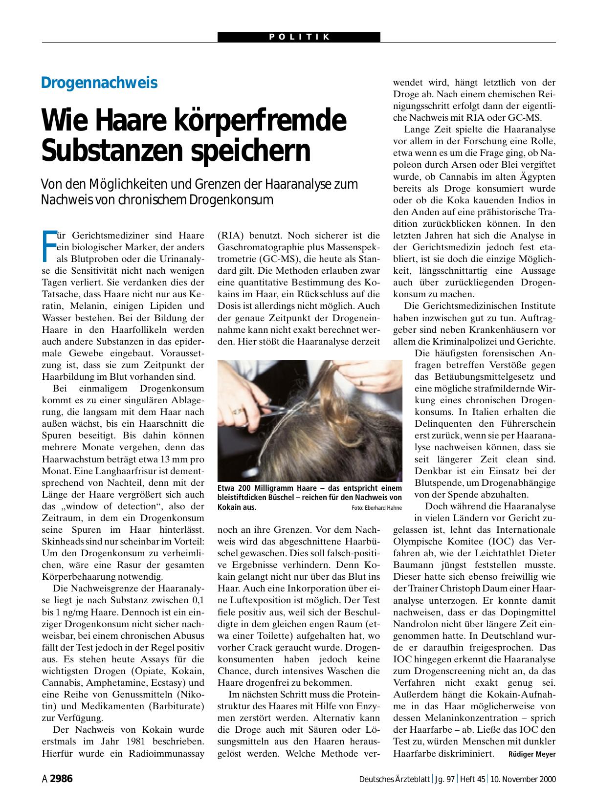 Vorschauseite 1: Drogennachweis: Wie Haare körperfremde Substanzen speichern