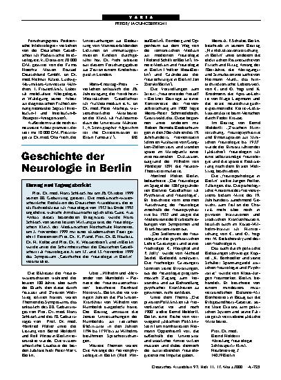 Vorschauseite 1: Geschichte der Neurologie in Berlin