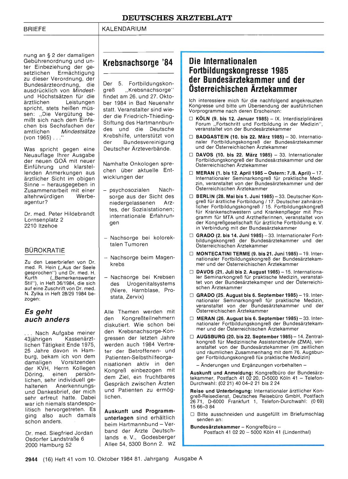 Vorschauseite 1: Krebsnachsorge '84