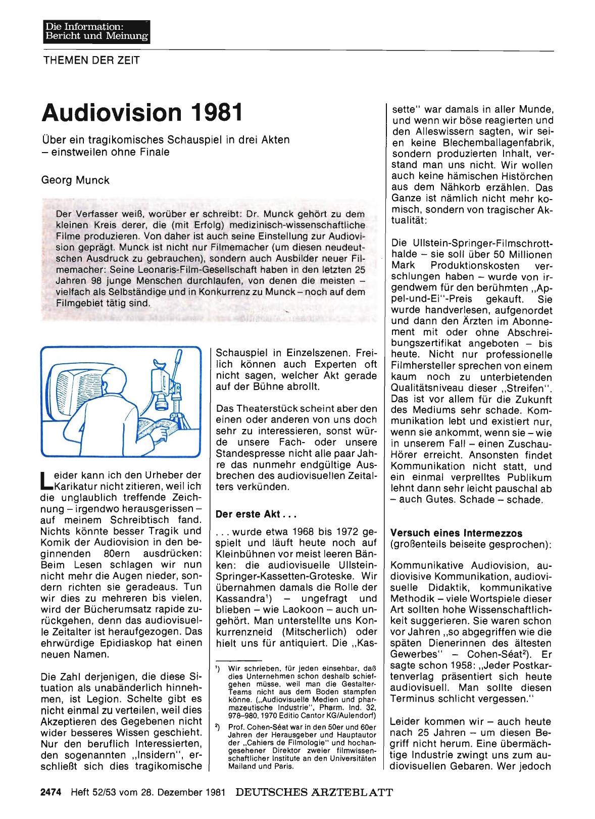 Vorschauseite 1: Audiovision 1981: Über ein tragikomsches Schauspiel in drei Akten - einstweilen ohne Finale