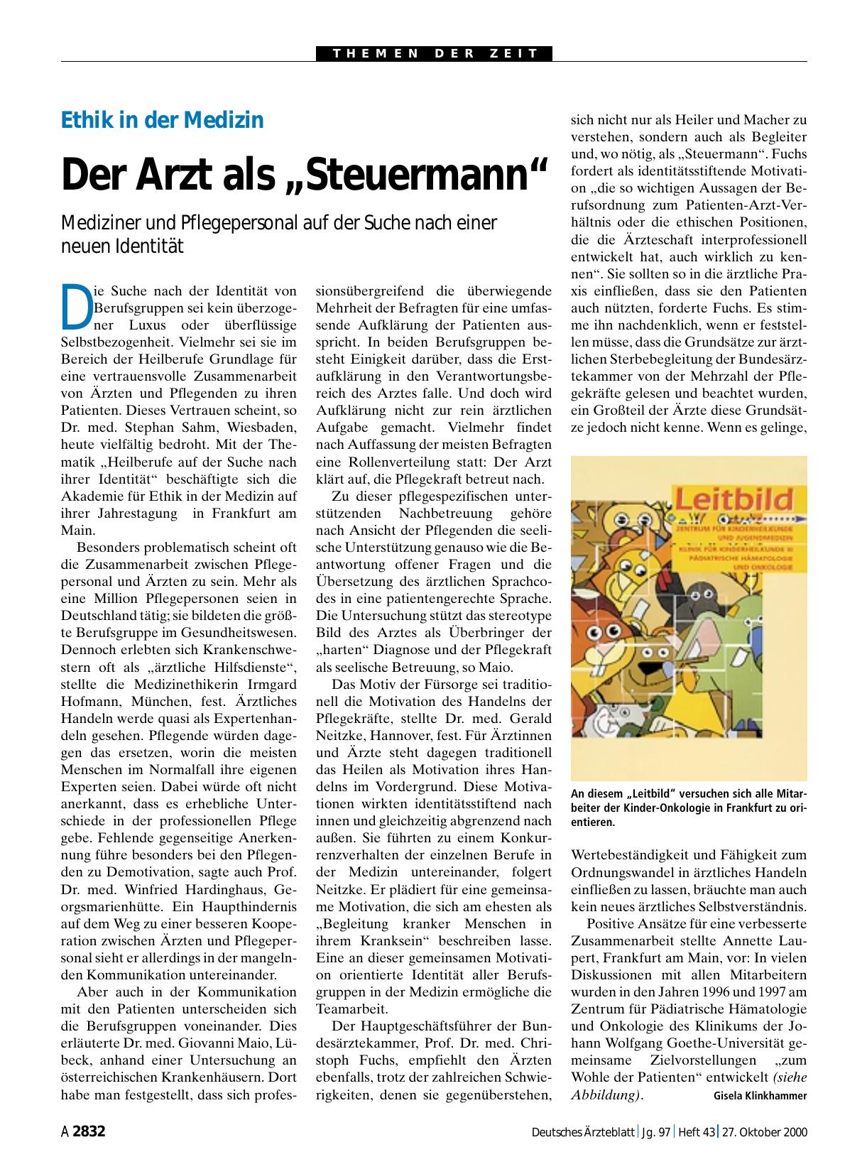 Vorschauseite 1: Ethik in der Medizin: Der Arzt als „Steuermann“