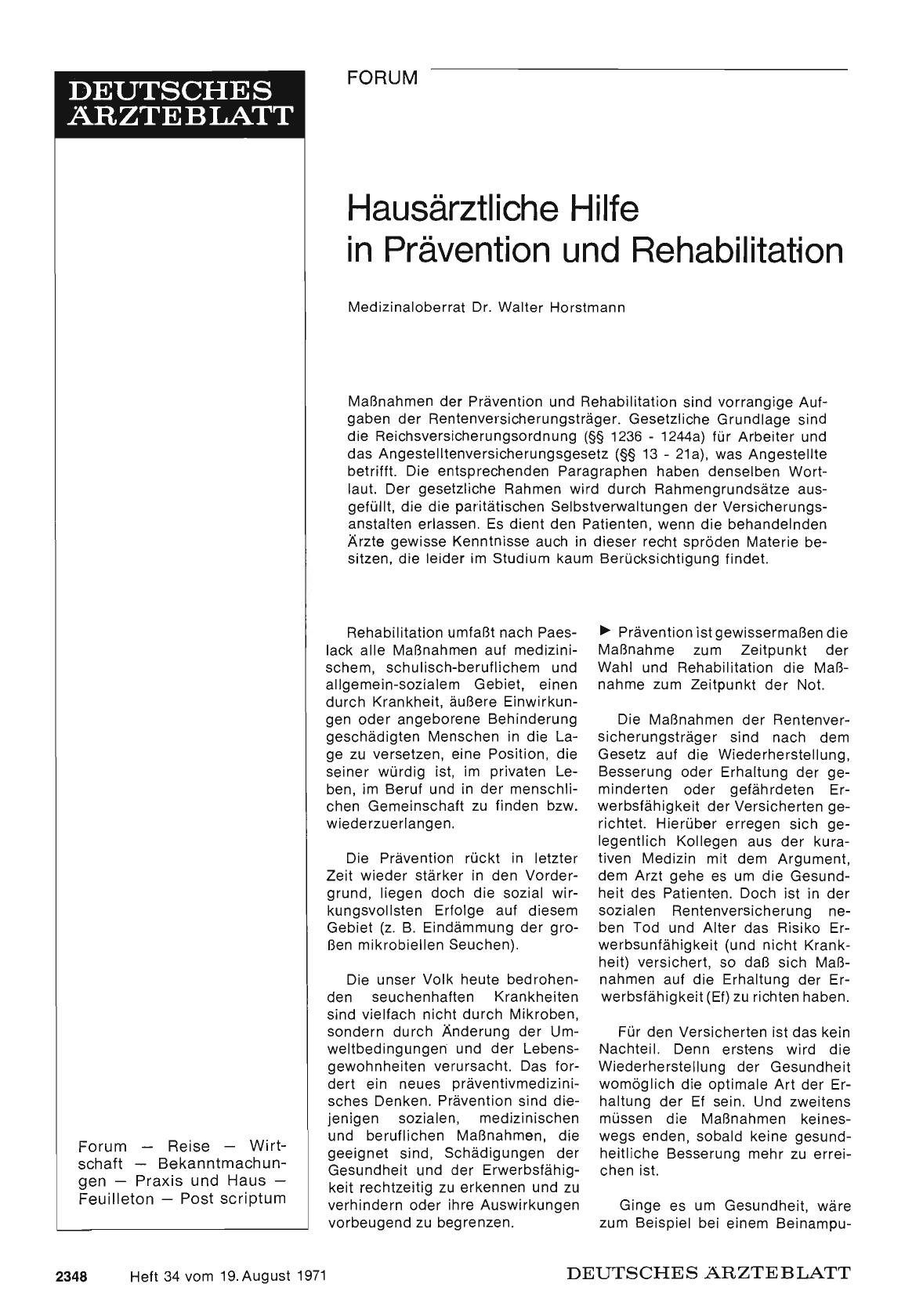 Vorschauseite 1: Hausärztliche Hilfe in Prävention und Rehabilitation