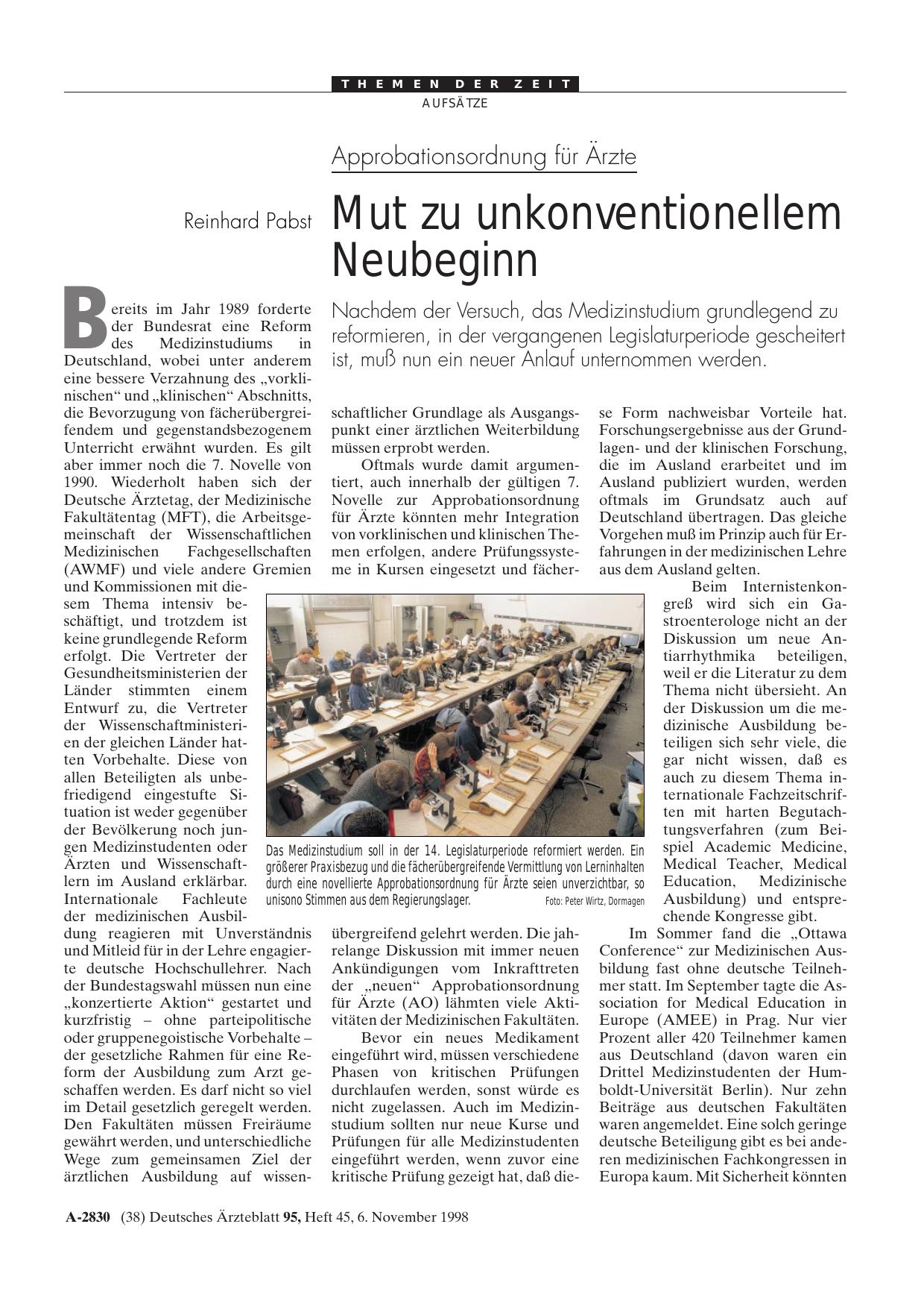 Vorschauseite 1: Approbationsordnung für Ärzte: Mut zu unkonventionellem Neubeginn