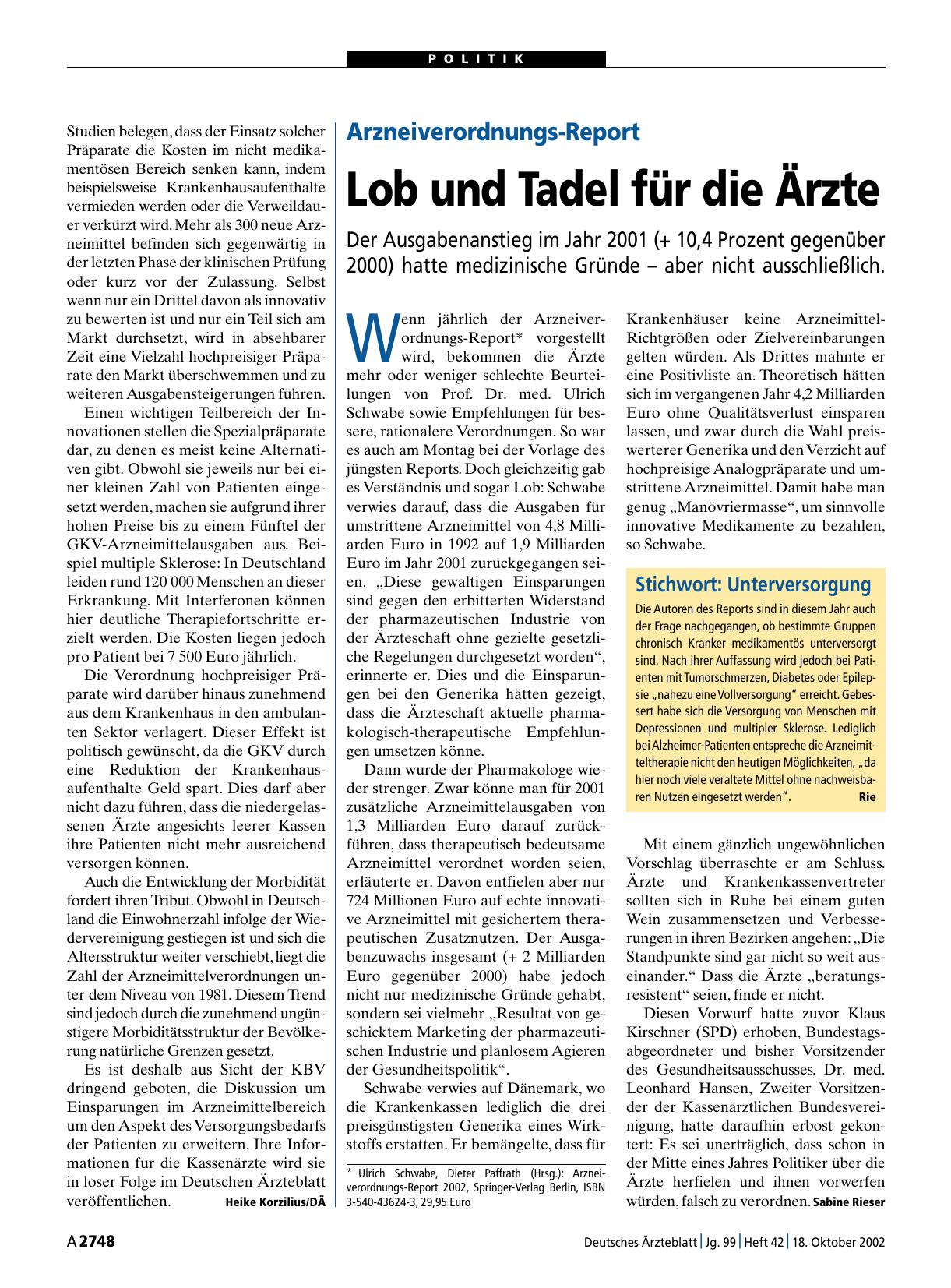 Vorschauseite 1: Arzneiverordnungs-Report: Lob und Tadel für die Ärzte