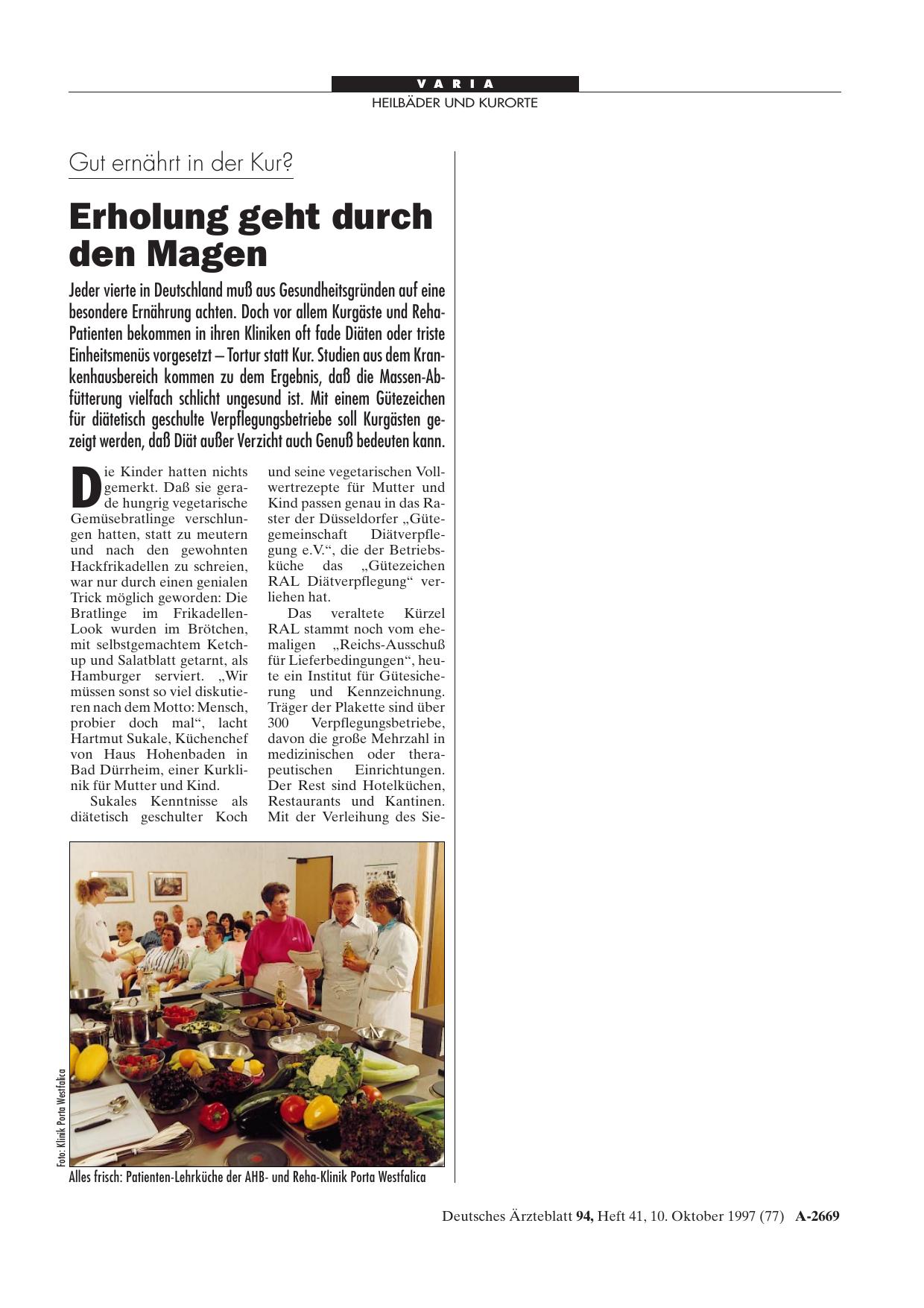 Vorschauseite 1: Gut ernährt in der Kur? Erholung geht durch den Magen