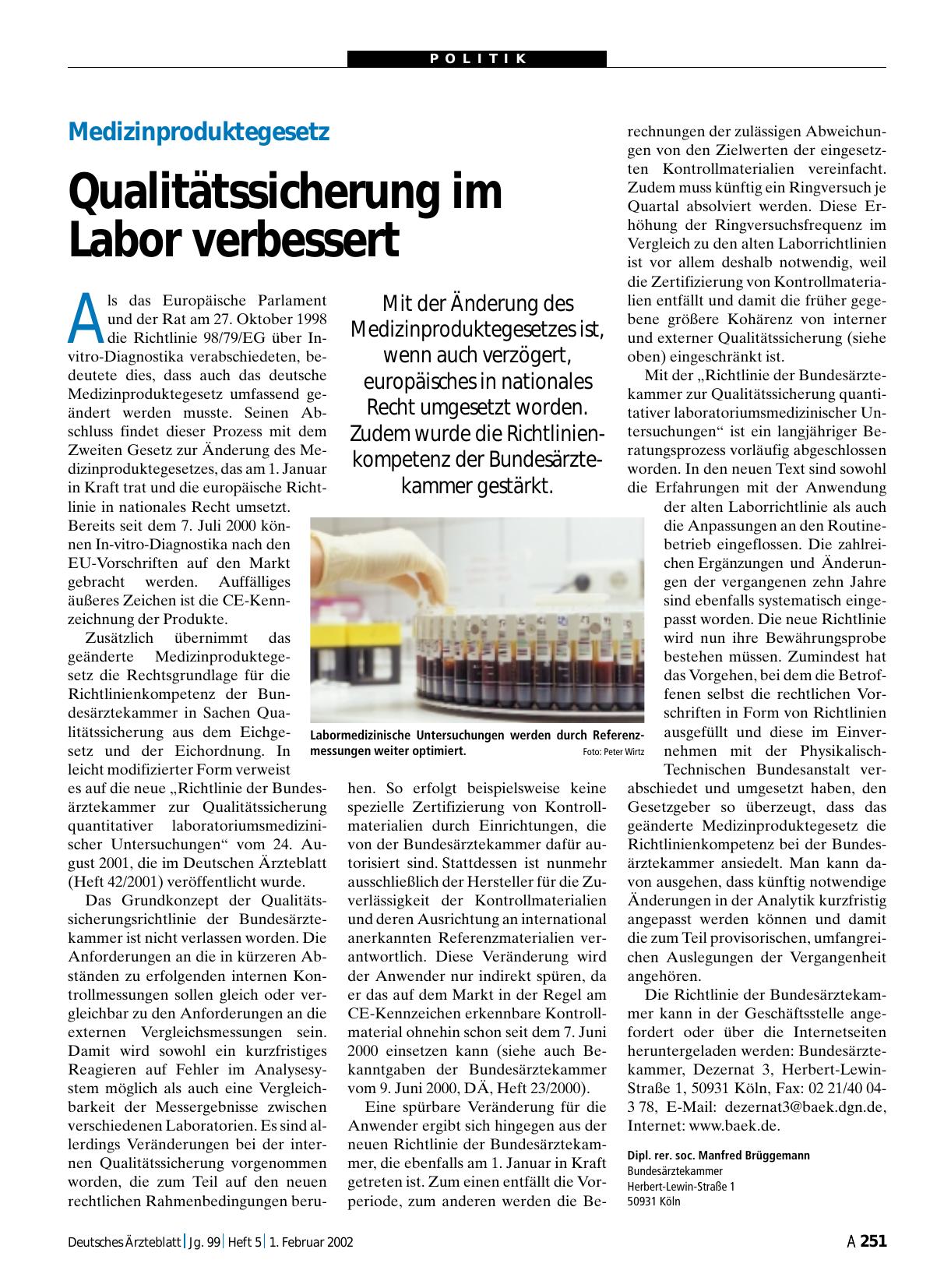 Vorschauseite 1: Medizinproduktegesetz: Qualitätssicherung im Labor verbessert