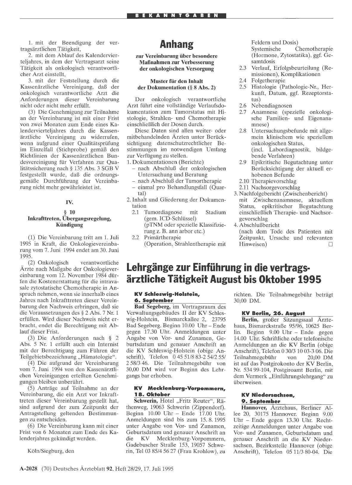 Vorschauseite 1: Lehrgänge zur Einführung in die vertragsärztliche Tätigkeit August bis Oktober 1995