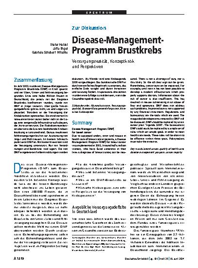 Vorschauseite 1: Zur Diskussion: Disease-Management-Programm Brustkrebs