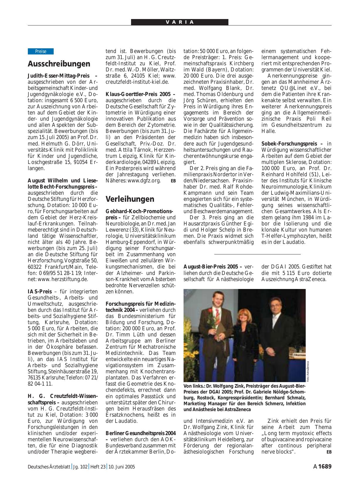 Vorschauseite 1: Verleihungen