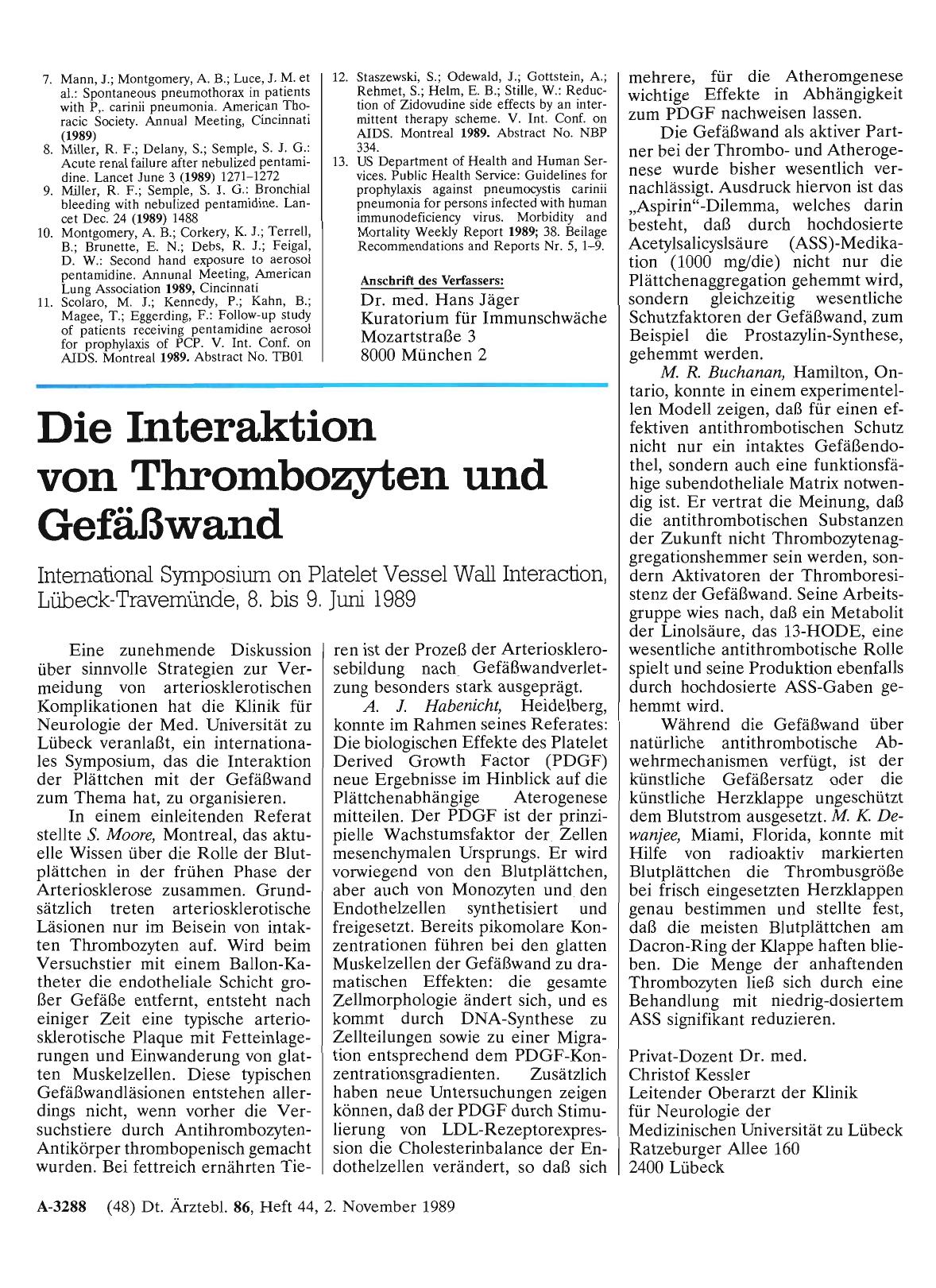 Vorschauseite 1: Die Interaktion von Thrombozyten und Gefäßwand