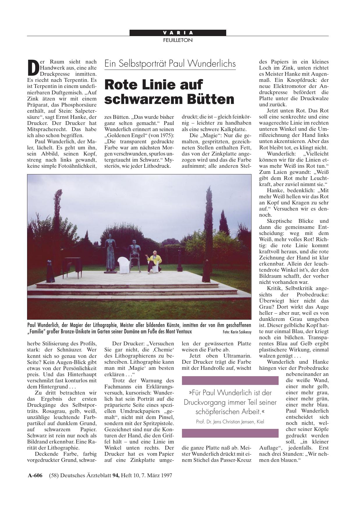Vorschauseite 1: Ein Selbstporträt Paul Wunderlichs: Rote Linie auf schwarzem Bütten