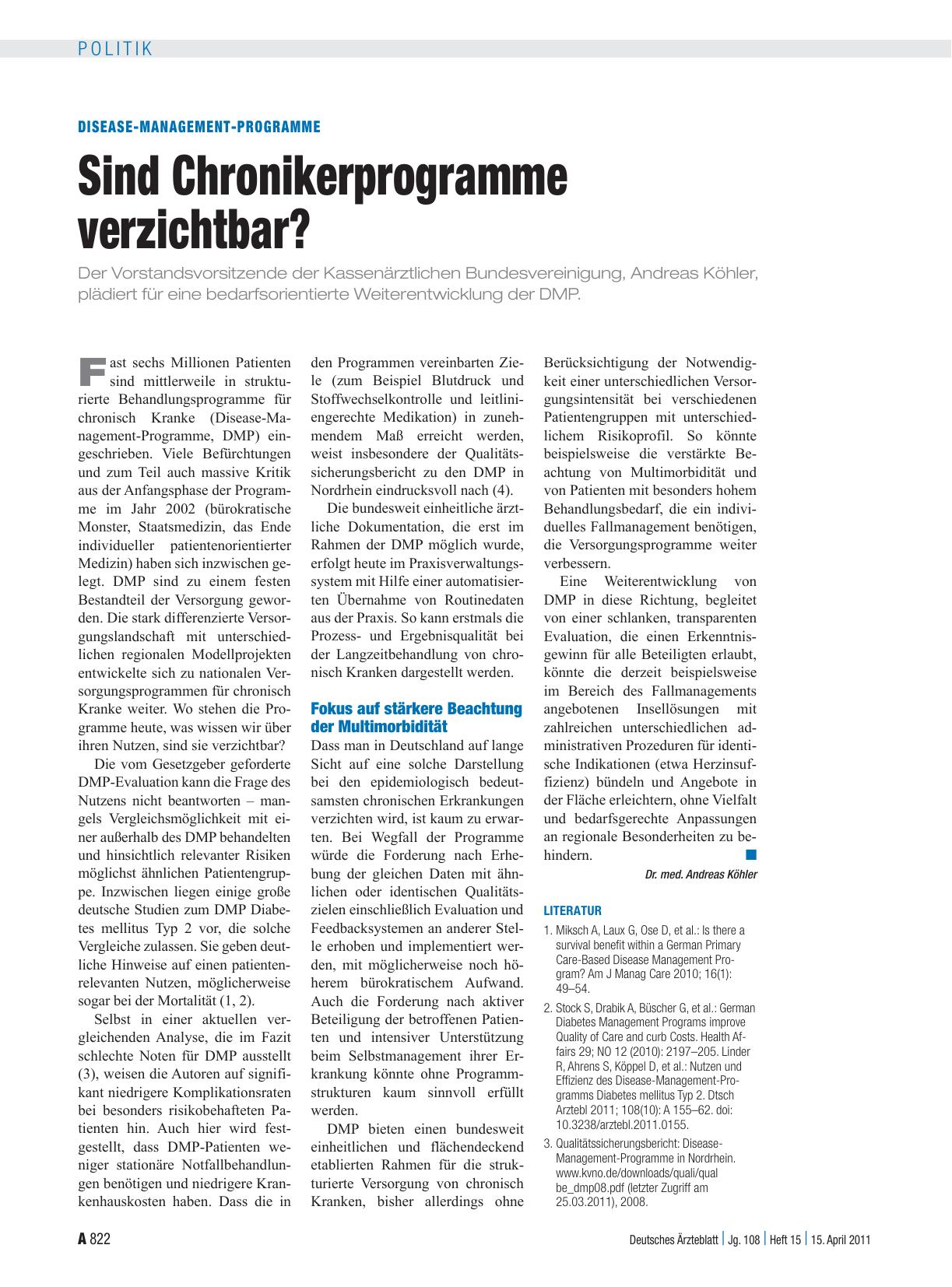 Vorschauseite 1: Disease-Management-Programme: Sind Chronikerprogramme verzichtbar?