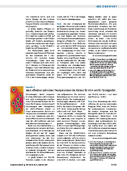 Vorschauseite 1: Hepatitis C: Nach effektiver antiviraler Therapie sinken die Risiken für KHK und für Schlaganfall