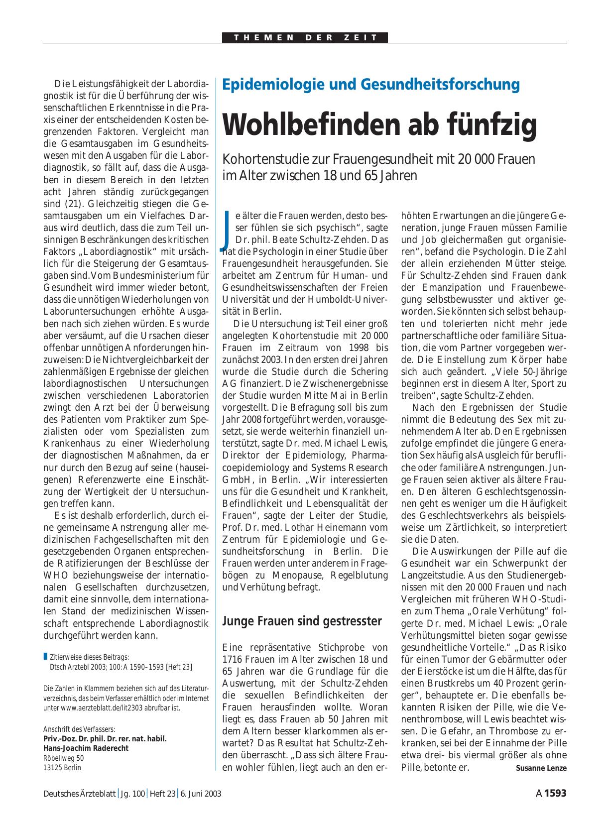 Vorschauseite 1: Epidemiologie und Gesundheitsforschung: Wohlbefinden ab fünfzig