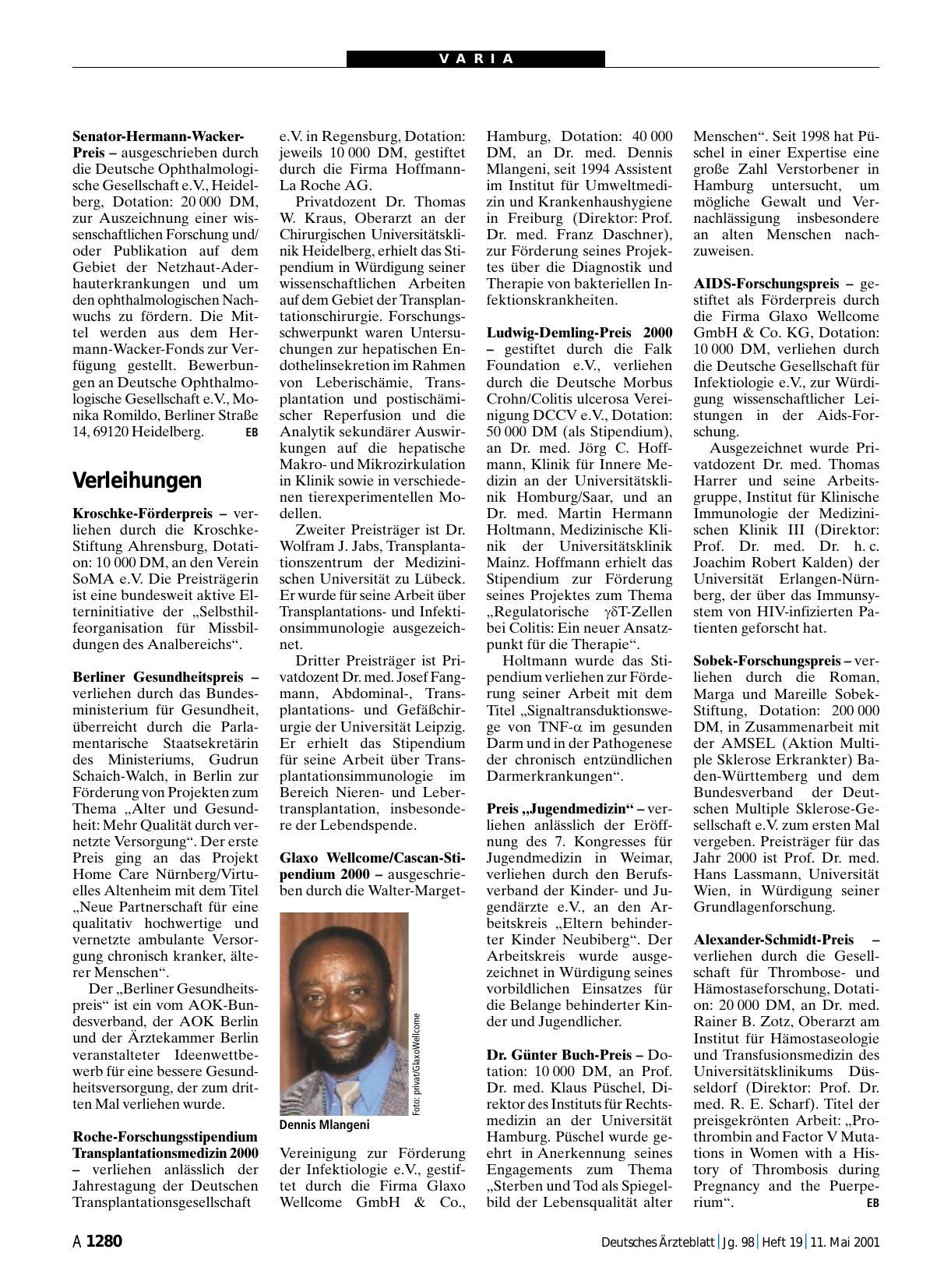 Vorschauseite 1: Verleihungen