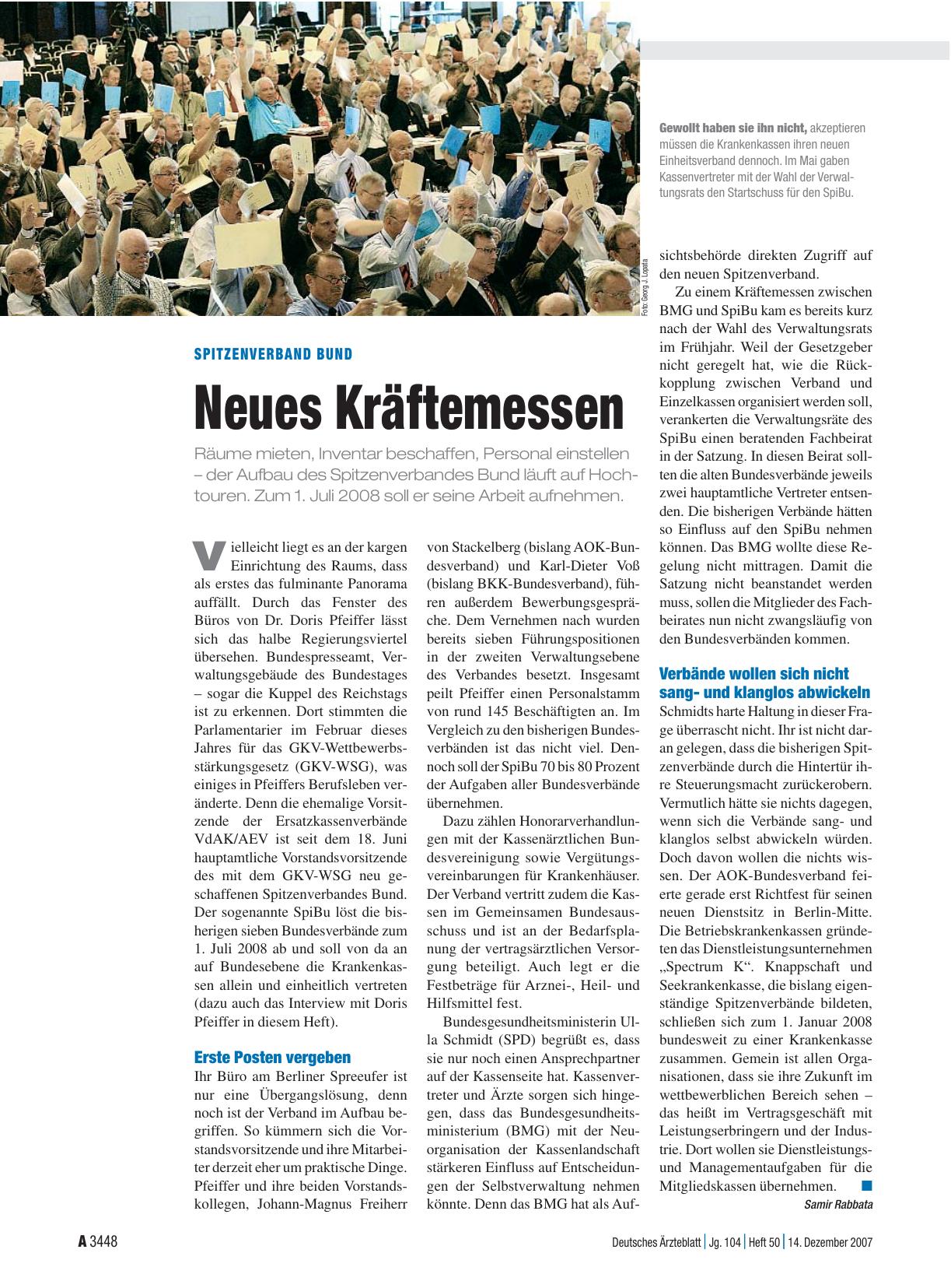Vorschauseite 1: Spitzenverband Bund: Neues Kräftemessen