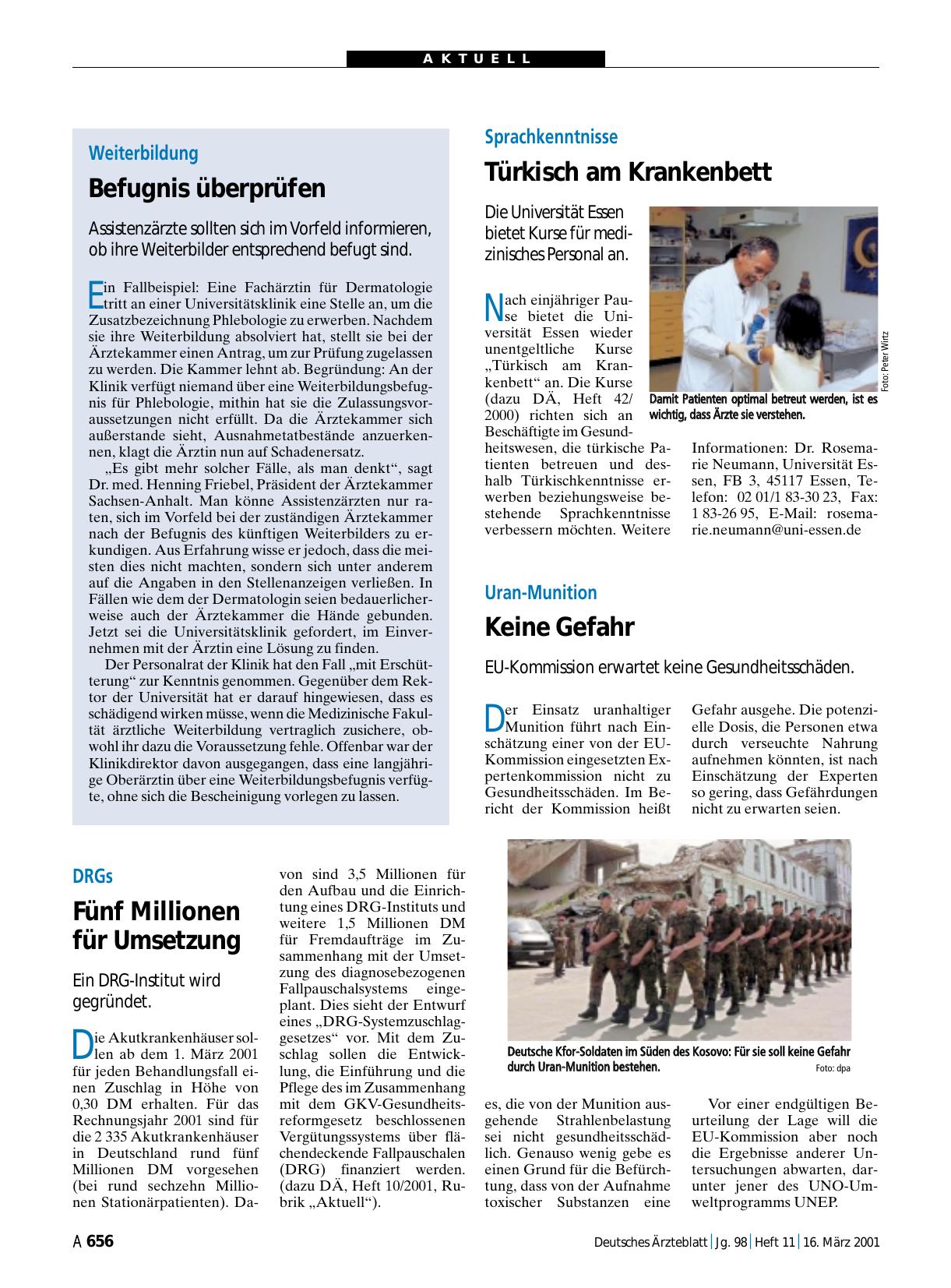 Vorschauseite 1: Uran-Munition: Keine Gefahr