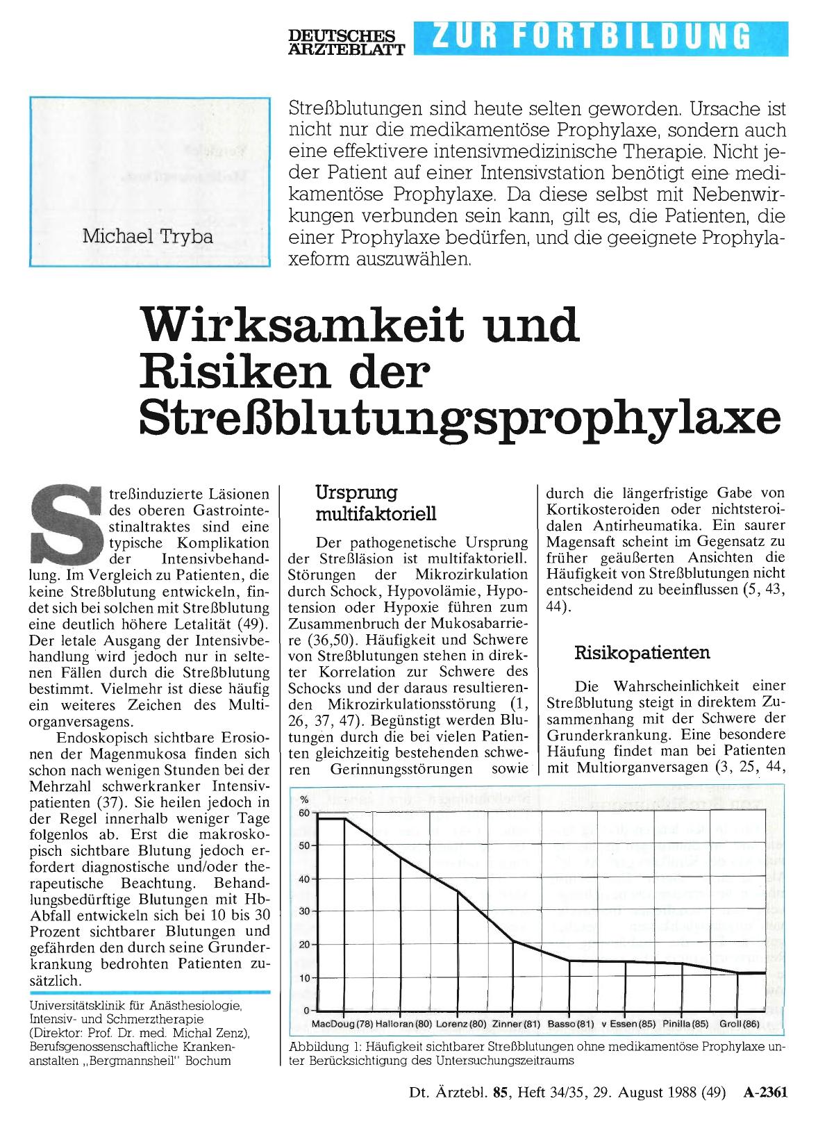 Vorschauseite 1: Wirksamkeit und Risiken der Streßblutungsprophylaxe