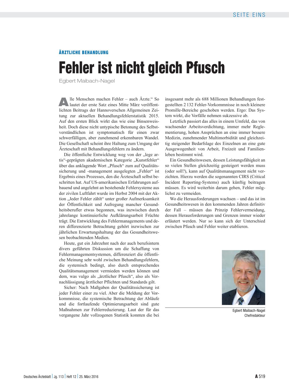 Vorschauseite 1: Ärztliche Behandlung: Fehler ist nicht gleich Pfusch