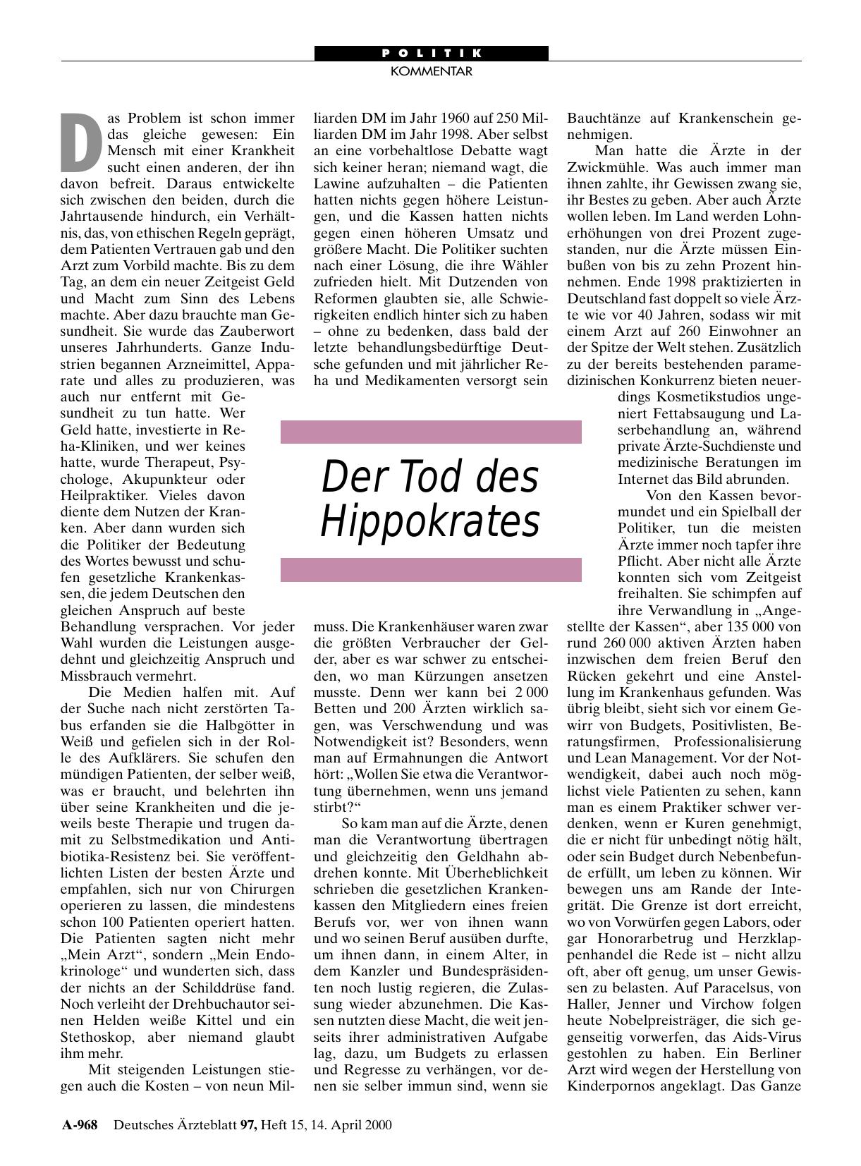 Vorschauseite 1: Der Tod des Hippokrates